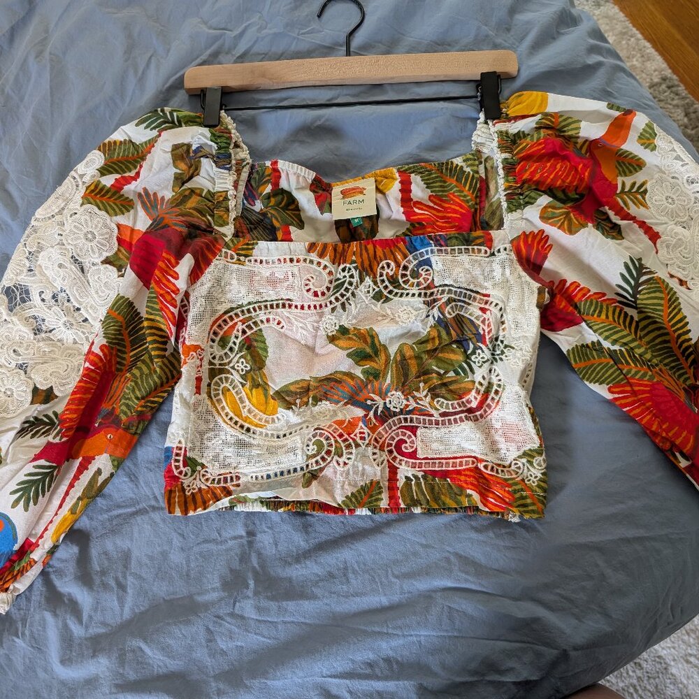 Farm Rio Floral Print Crop Top - Size Med